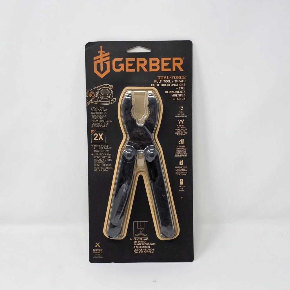Gerber Gear Dual-Force Multitool Heavy Duty Center Axis Driver Black 12 Tools